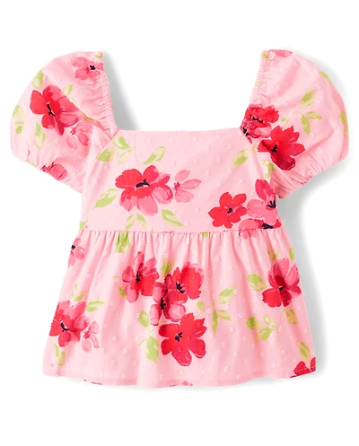 Girls Floral Clip Dot Tie Back Top