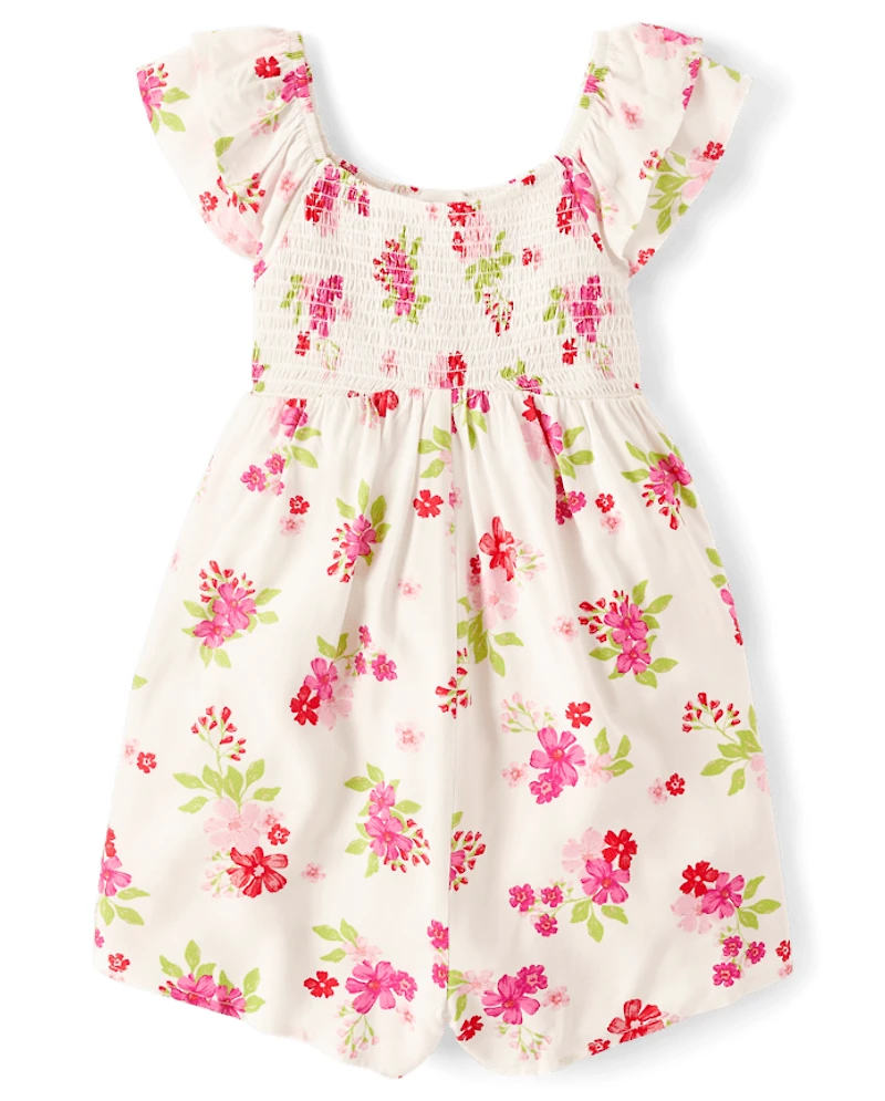 Girls Floral Smocked Romper