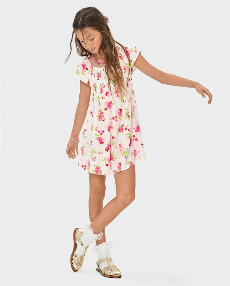 Girls Floral Smocked Romper