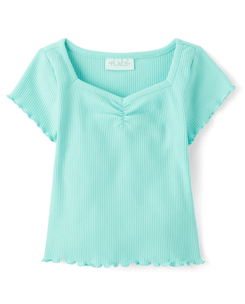 Girls Print Ribbed Cropped Baby Tee
