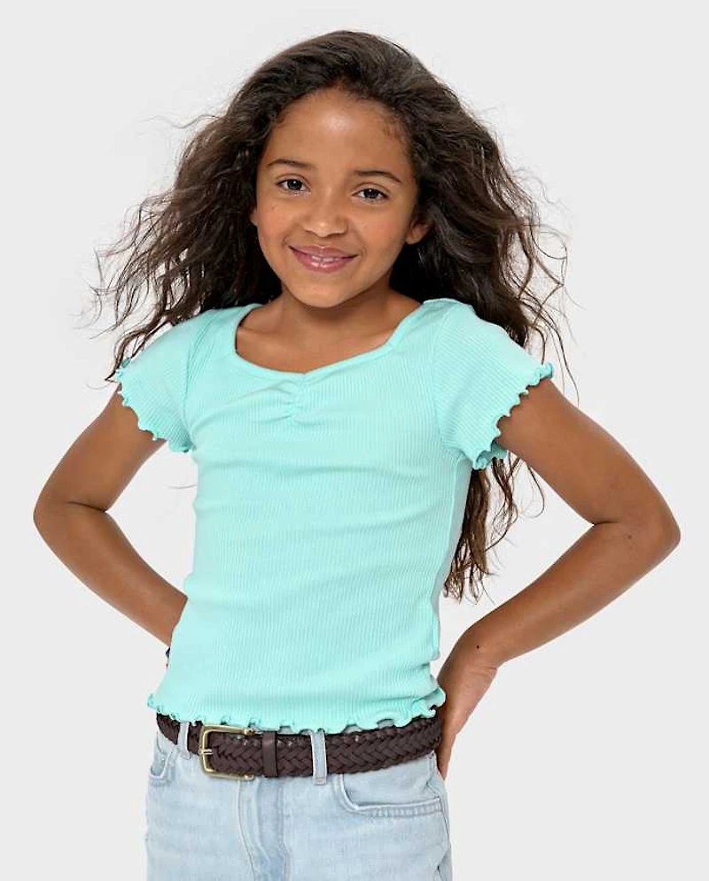 Girls Print Ribbed Cropped Baby Tee