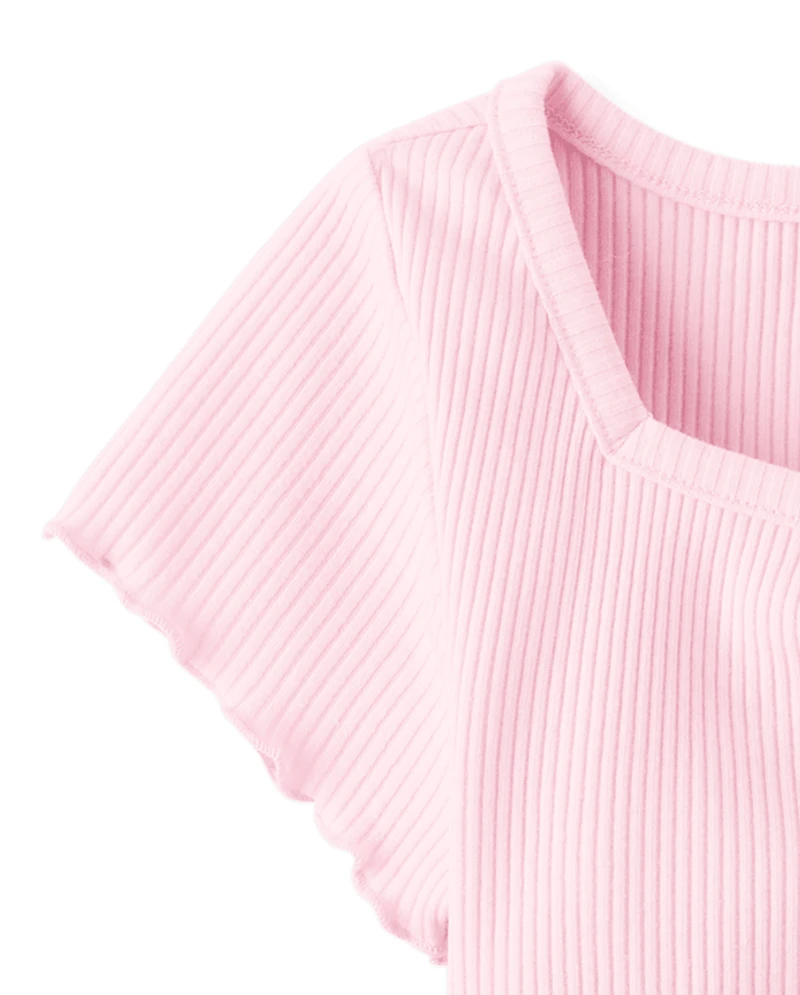 Girls Print Ribbed Cropped Baby Tee
