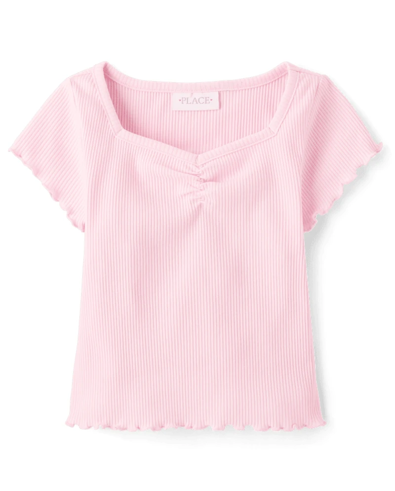Girls Print Ribbed Cropped Baby Tee