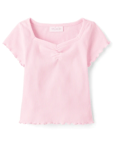 Girls Print Ribbed Cropped Baby Tee