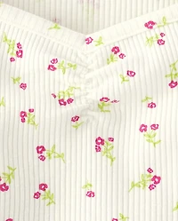 Girls Floral Ribbed Cropped Baby Tee