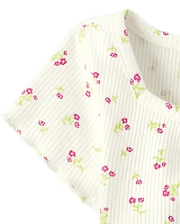 T-shirt court côtelé à fleurs pour bébé fille