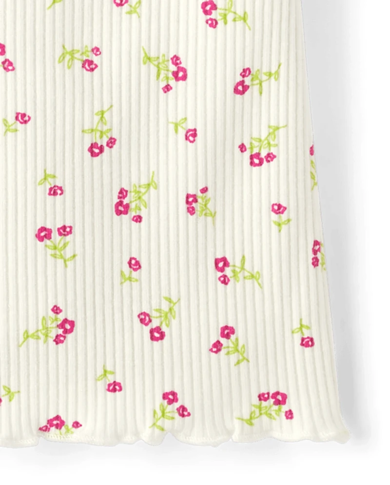 Girls Floral Ribbed Cropped Baby Tee