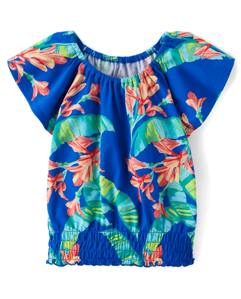 Girls Print Smocked Top