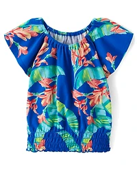 Girls Print Smocked Top