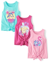Girls Tropical Tie Front Tank Top 3-Pack