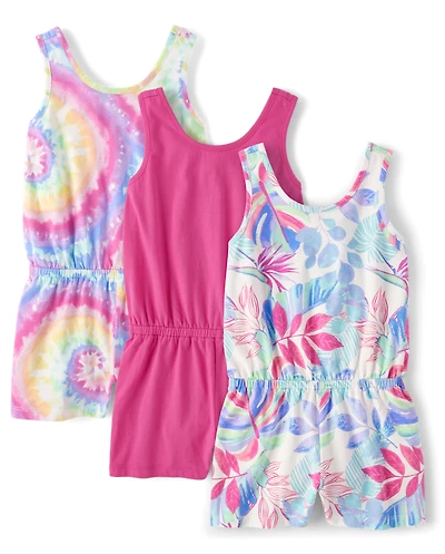 Girls Print Romper 3-Pack