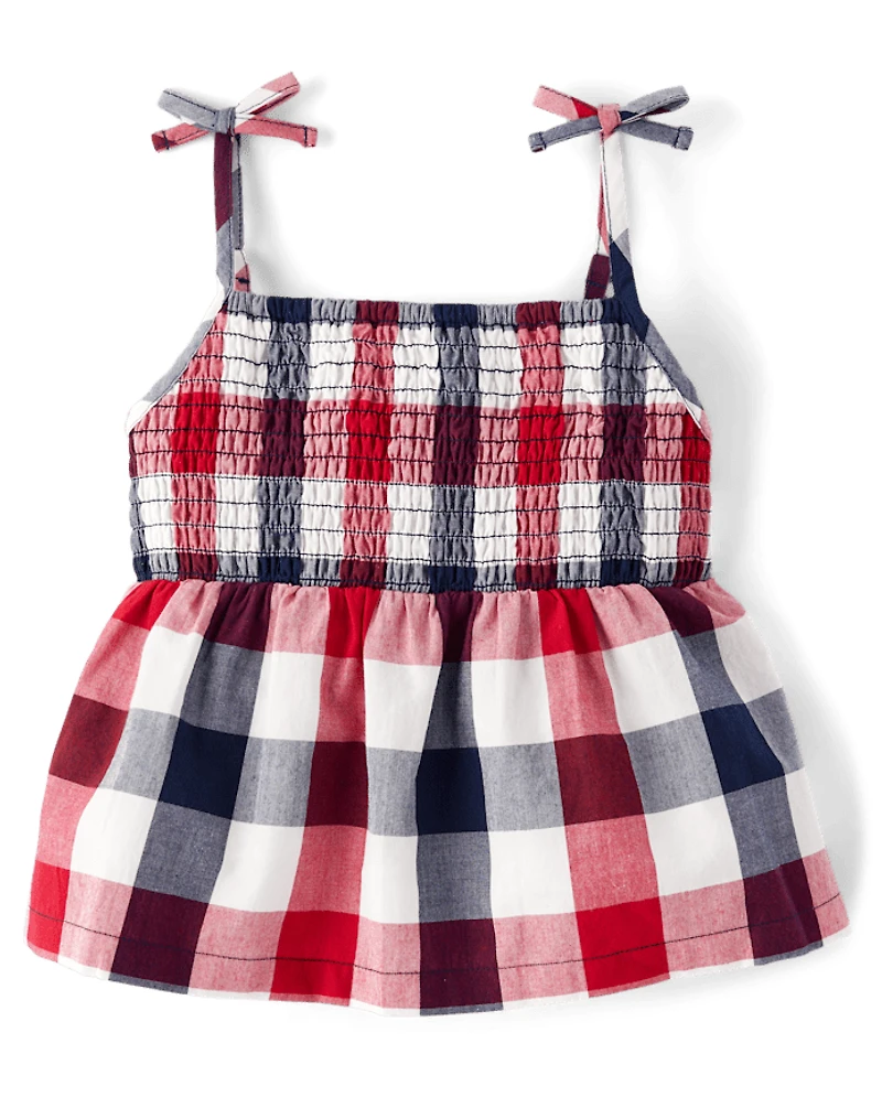 Girls Gingham Bow Shoulder Top
