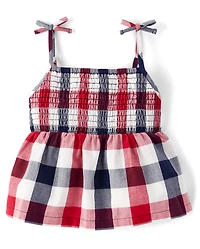 Girls Gingham Bow Shoulder Top