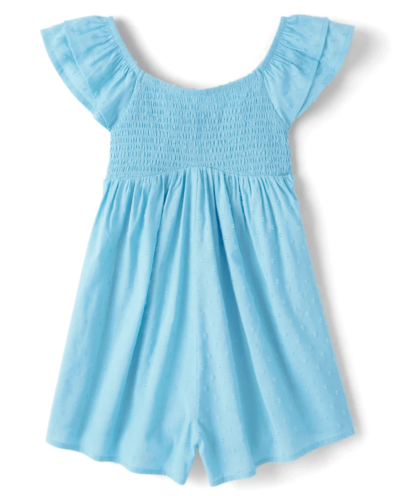 Girls Smocked Clip Dot Romper