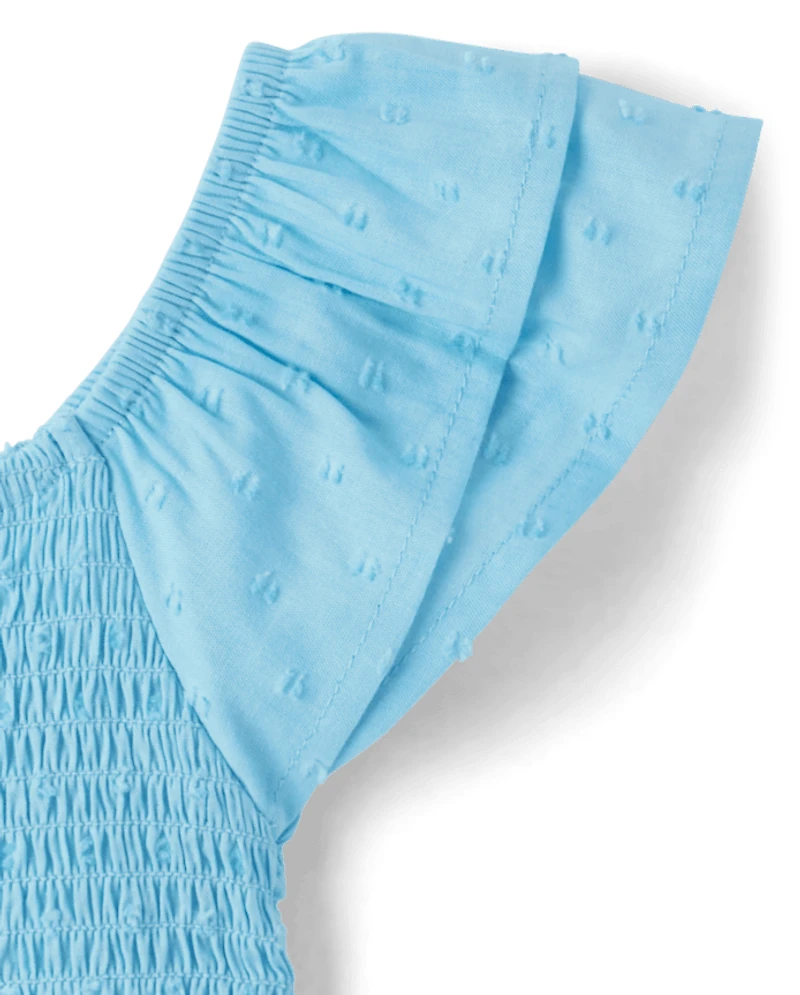 Girls Smocked Clip Dot Romper