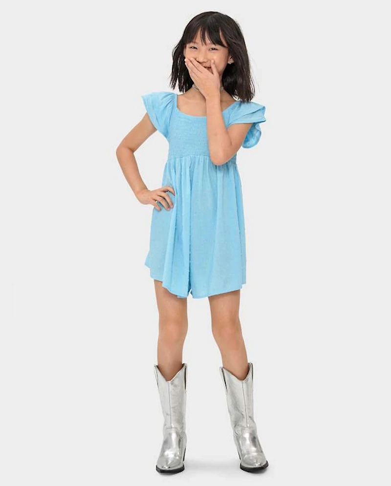 Girls Smocked Clip Dot Romper