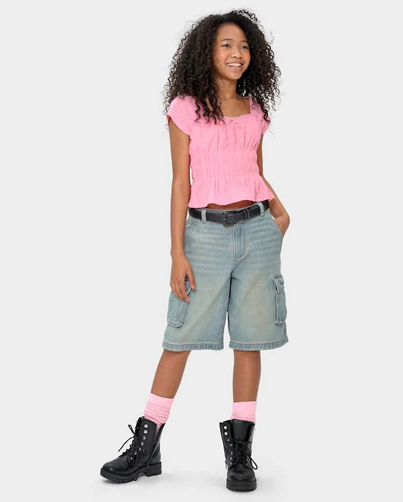 Girls Eyelet Smocked Top