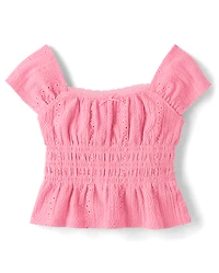 Girls Eyelet Smocked Top