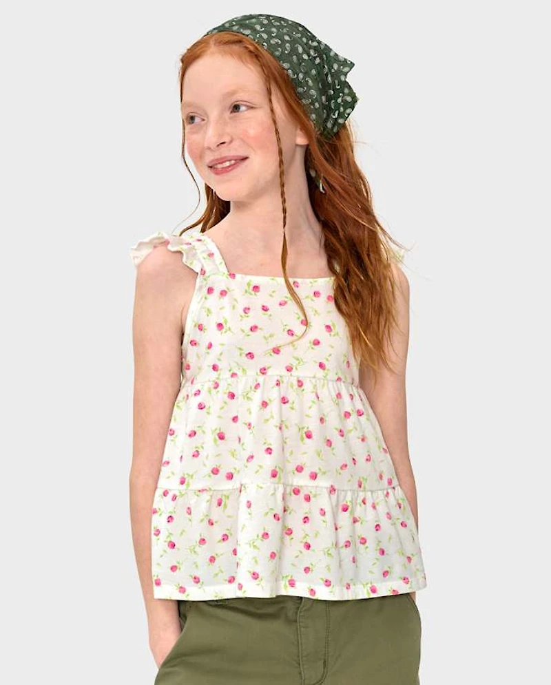 Girls Floral Tiered Tank Top