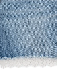 Girls Lace Hem Denim Shortie Shorts