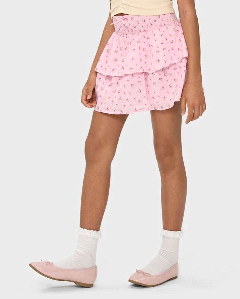 Girls Smocked Tiered Skirt