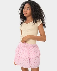 Girls Smocked Tiered Skirt