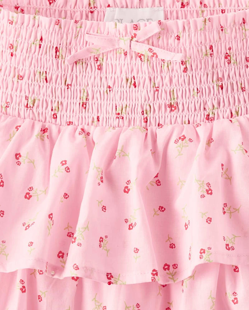 Girls Smocked Tiered Skirt