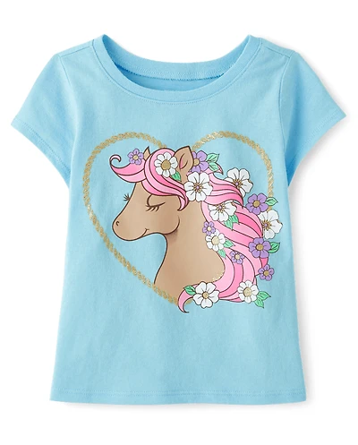 Baby And Toddler Girls Horse Graphic Tee