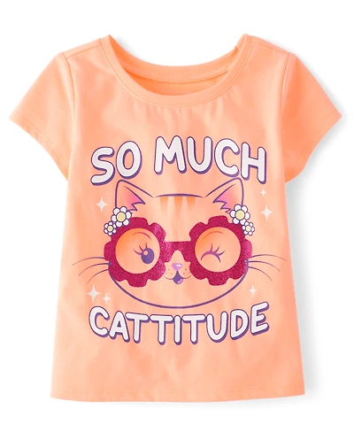 Baby And Toddler Girls Cat Graphic Tee
