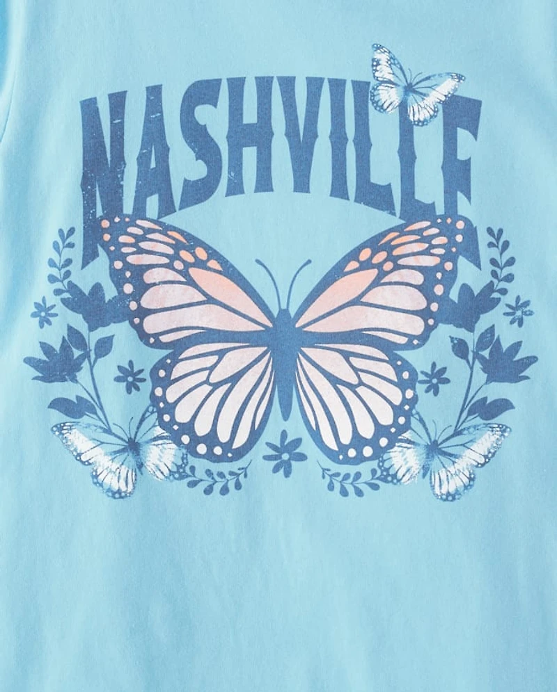 T-shirt graphique papillon Nashville pour filles