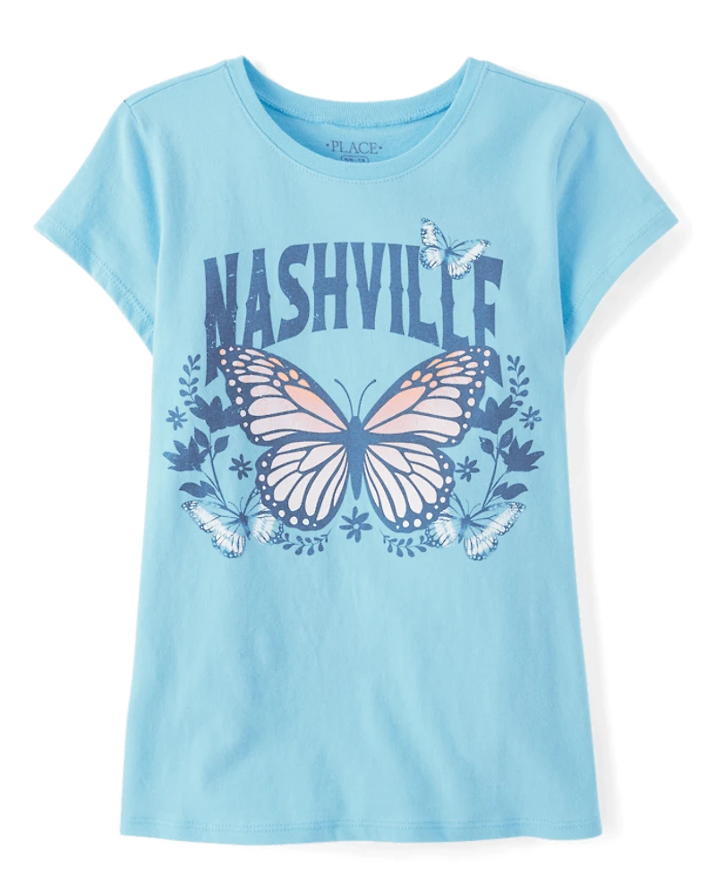 T-shirt graphique papillon Nashville pour filles
