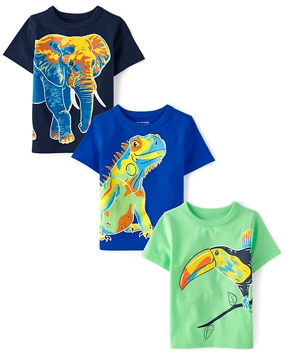 Baby And Toddler Boys Animal Graphic Tee 3-Pack