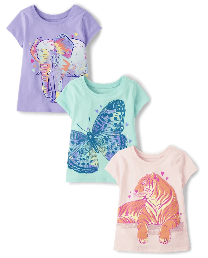 Baby And Toddler Girls Animal Graphic Tee 3-Pack