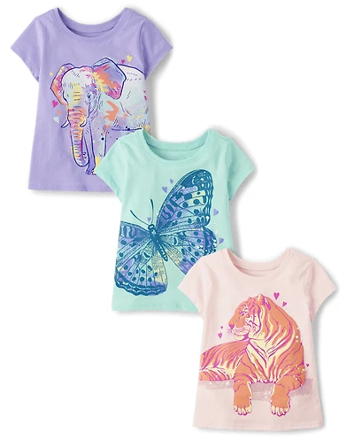 Baby And Toddler Girls Animal Graphic Tee 3-Pack