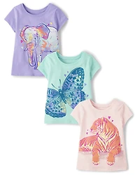 Baby And Toddler Girls Animal Graphic Tee 3-Pack