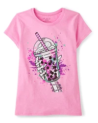 Girls Halloween Skeleton Drink Graphic Tee