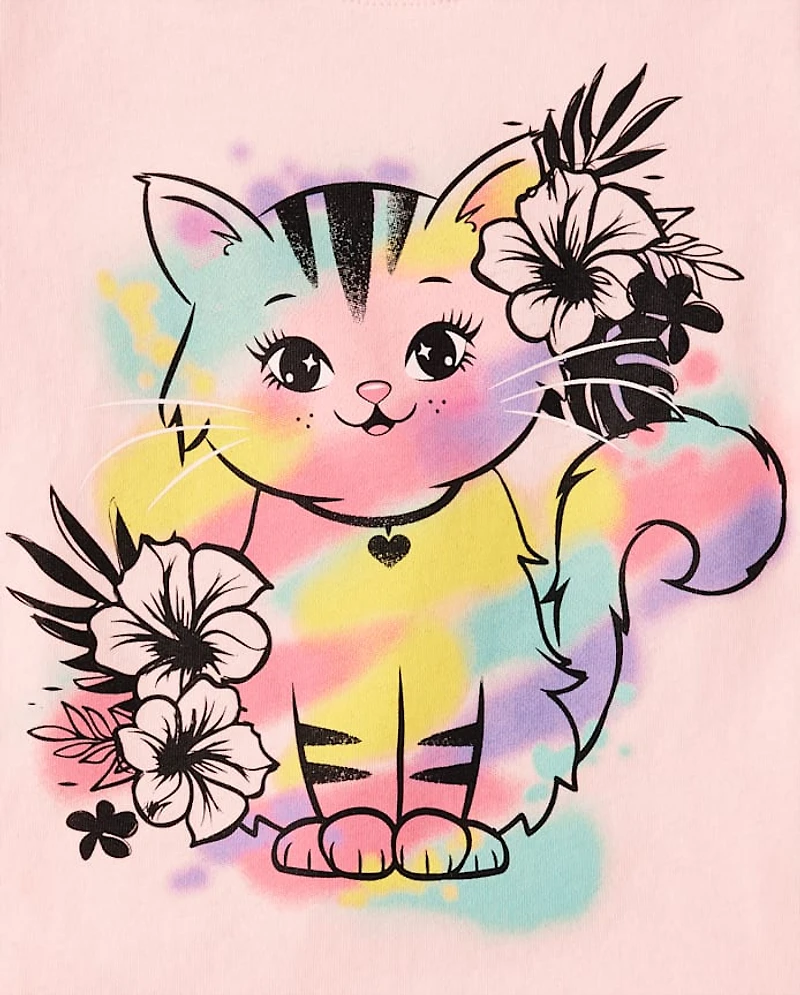 Baby And Toddler Girls Cat Graphic Tee