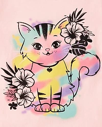 Baby And Toddler Girls Cat Graphic Tee