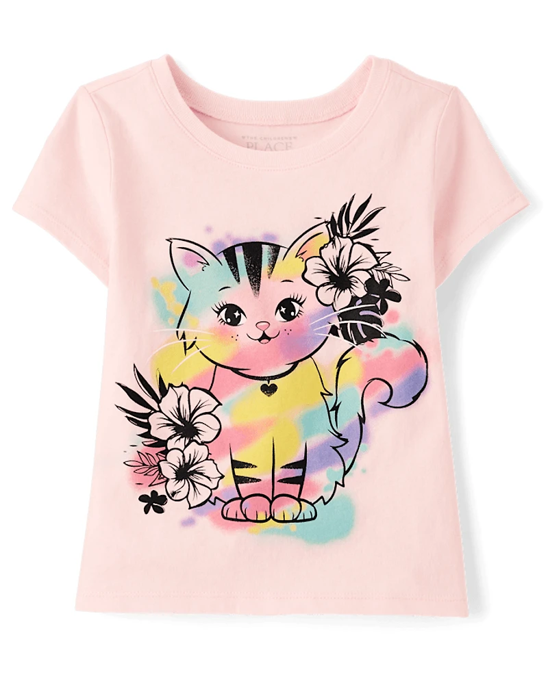 Baby And Toddler Girls Cat Graphic Tee