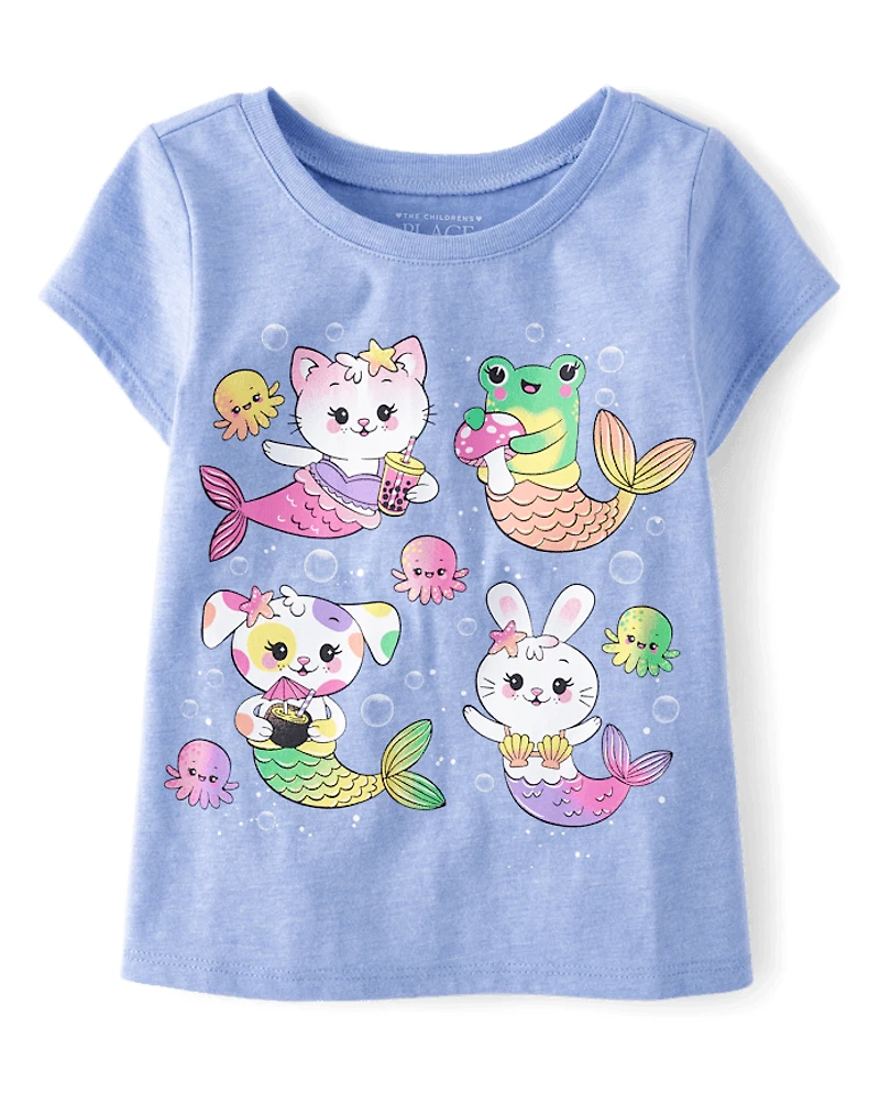 Baby And Toddler Girls Animal Mermaids Graphic Tee