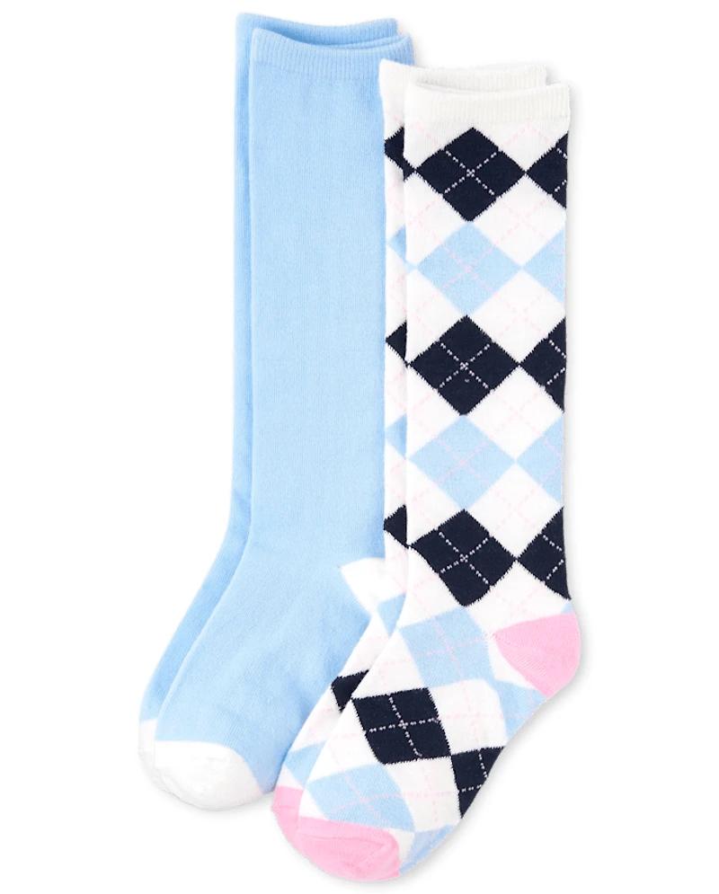 Girls Argyle Knee Socks 2-Pack