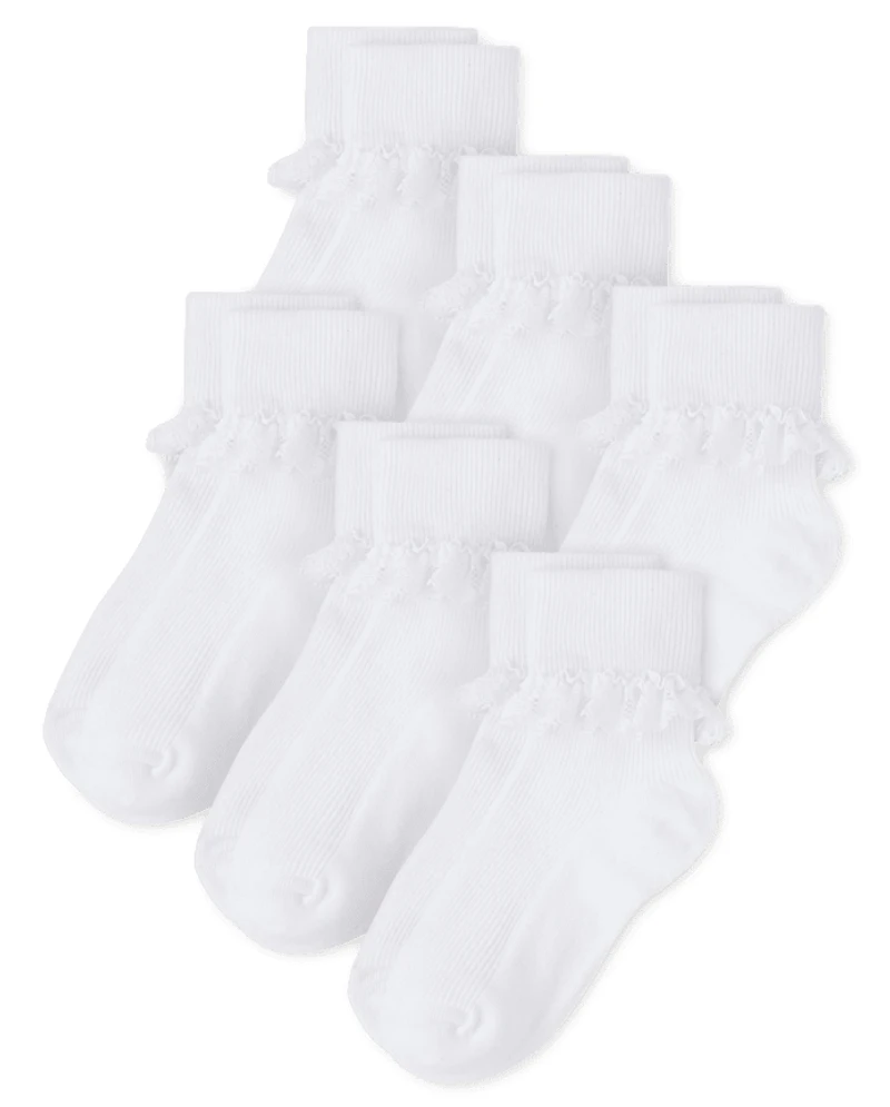Girls Lace Turn Cuff Socks 6-Pack