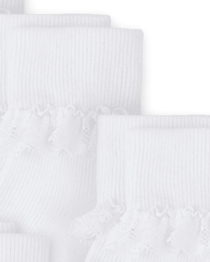 Girls Lace Turn Cuff Socks 6-Pack