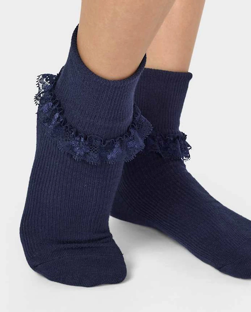 Girls Lace Turn Cuff Socks 6-Pack