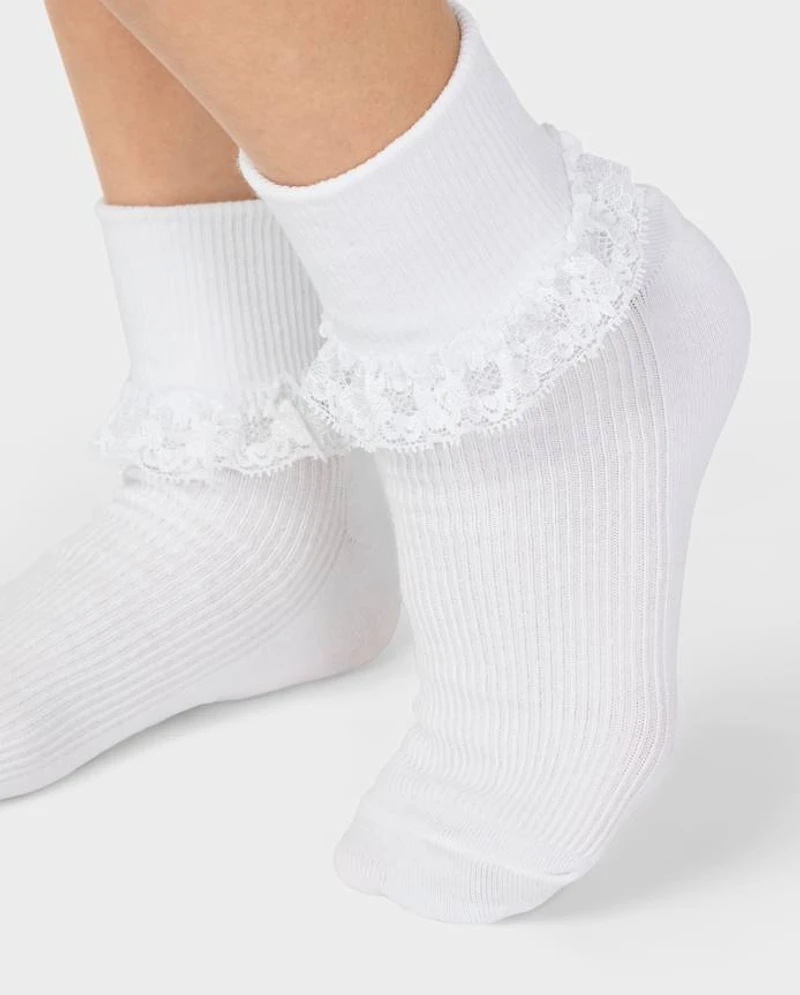 Girls Lace Turn Cuff Socks 6-Pack