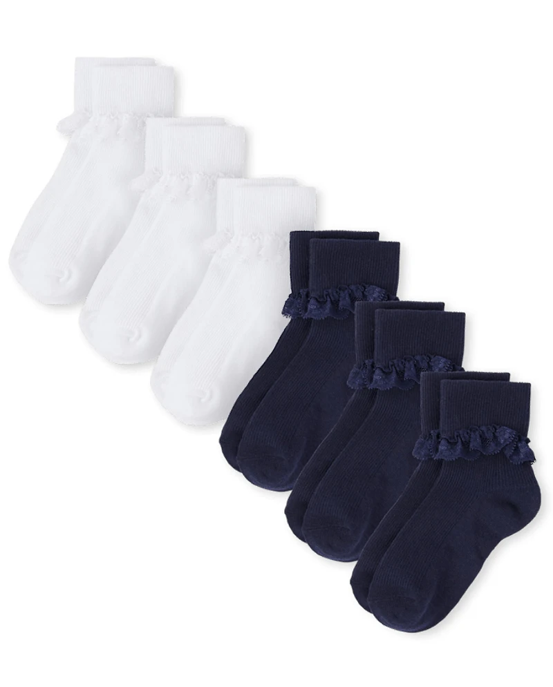 Girls Lace Turn Cuff Socks 6-Pack