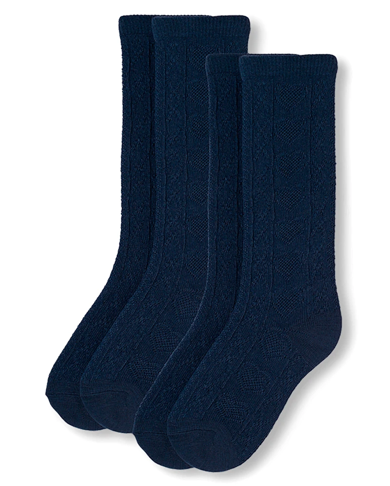 Girls Heart Pointelle Knee Socks 2-Pack