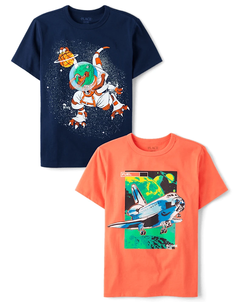 Boys Space Dino Graphic Tee 2-Pack