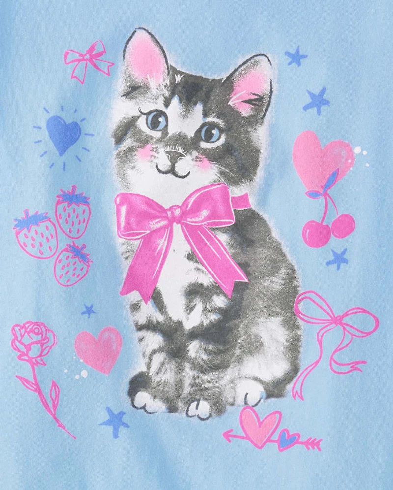 Girls Cat Bow Graphic Tee