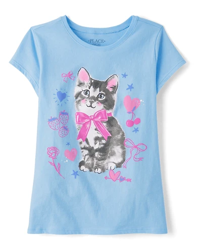 Girls Cat Bow Graphic Tee